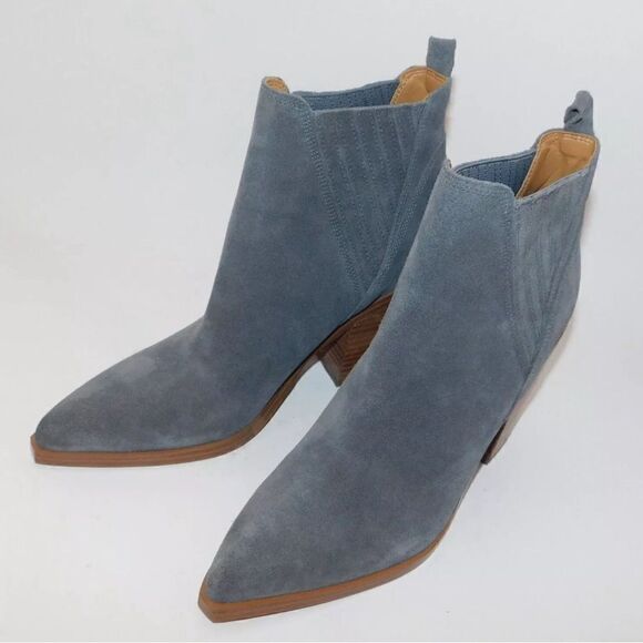 MARC FISHER Gadri Gray Suede Western Bootie Boots two blue & brown - Picture 4 of 6